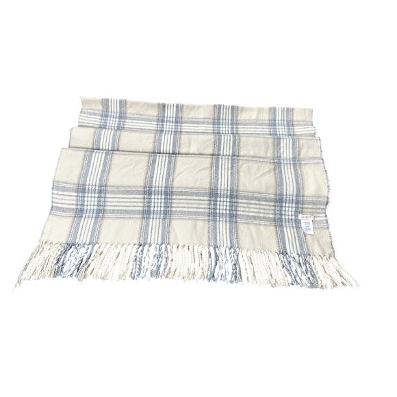 J.Crew Oversized Plaid Blanket Scarf 83x48 Soft Neutral Gray Cream Fringe - Picture 1 of 6